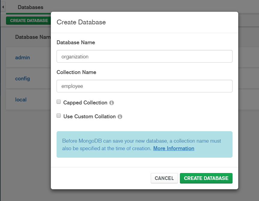 MongoDB Compass Create Database MongoDB Compass Create Database
