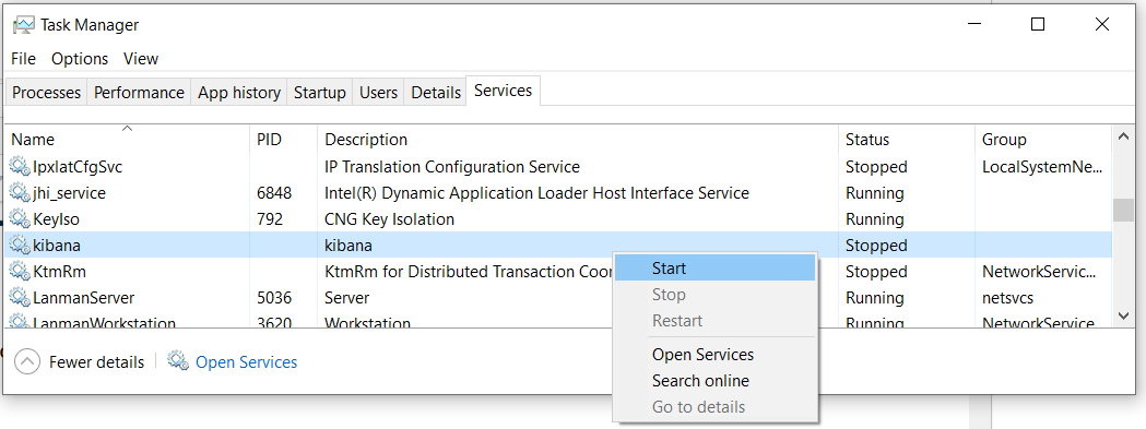 Kibana Start Service