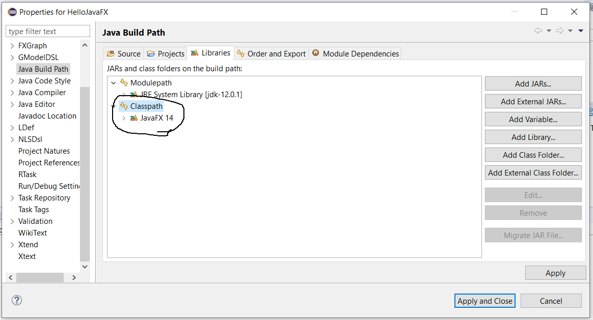 JavaFX SDK - Eclipse - User Library JavaFX SDK - Eclipse - User Library