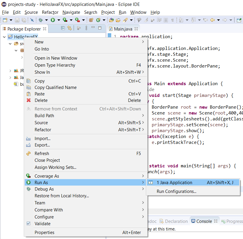 JavaFX - Eclipse - Run Project JavaFX - Eclipse - Run Project