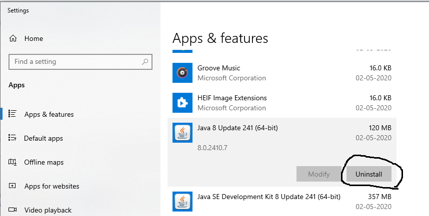 Uninstall Java - Windows - Uninstall Uninstall Java - Windows - Uninstall