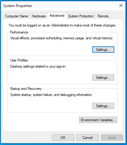 Install OpenJDK 15 on Windows 10 - Advanced Settings