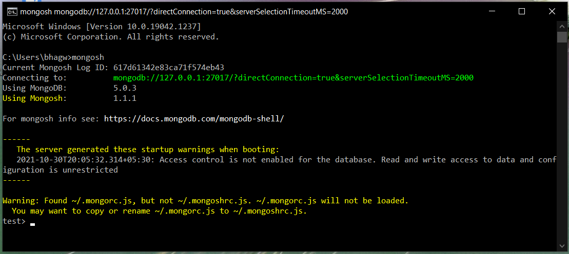 Install MongoDB 5, Compass, Shell on Windows 10 - MongoDB Shell CMD